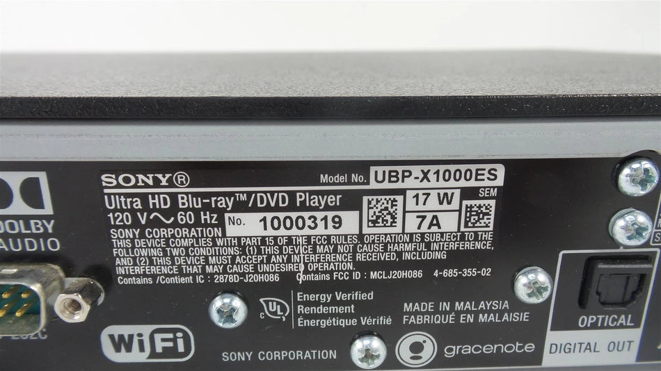 Sony UBP-X1000ES Ultra HD 4K 3D Blu-ray / DVD Media Player with Remote