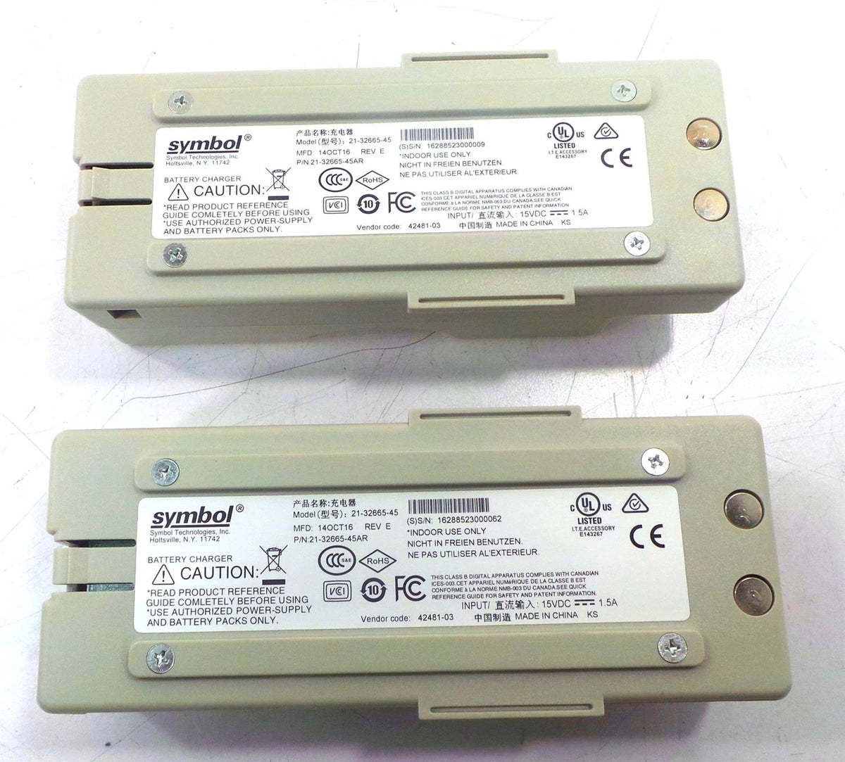 LOT OF 2 Symbol 21-32665-45 Battery Charger/Charge Cradle - Free Shipping