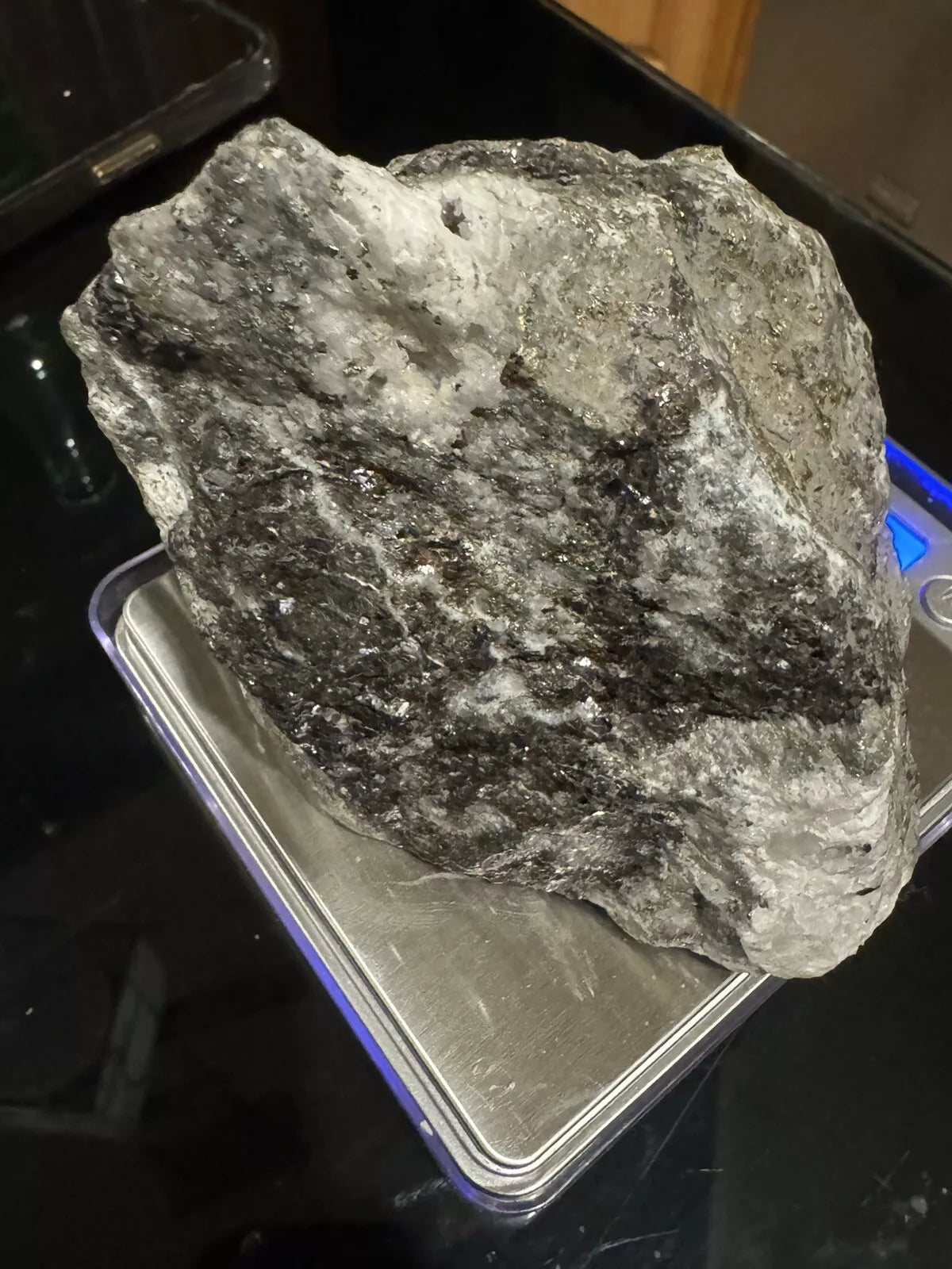 Natural Black Rock with Gold Weighs 2+ Pounds