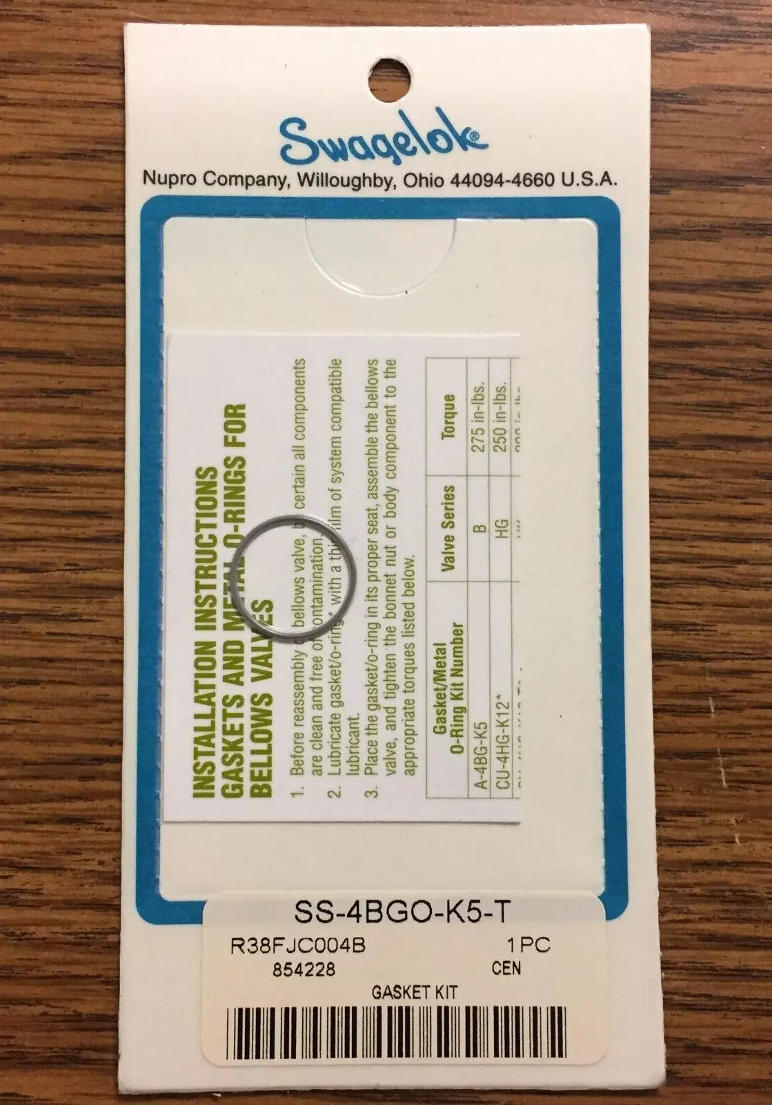 Swagelok SS-4BGO-K5-T Gasket Kit for BK, BKT, 4UK, 6UK & 8UK Series Bellows Seal