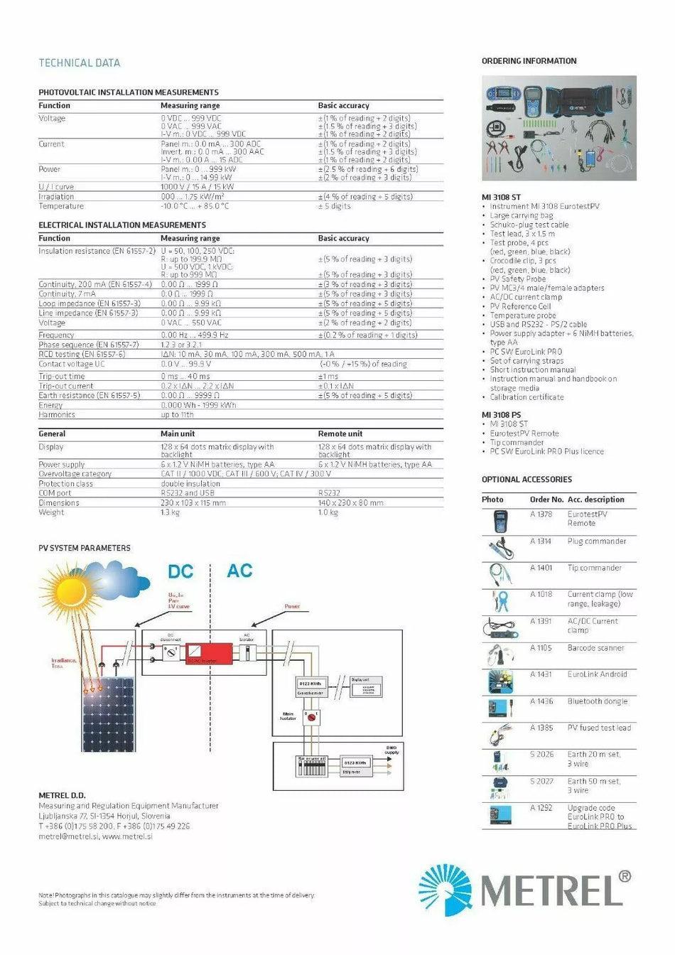 Metrel MI 3108 EurotestPV Insulation Tester, RCD, TRMS, PV Tester Pro