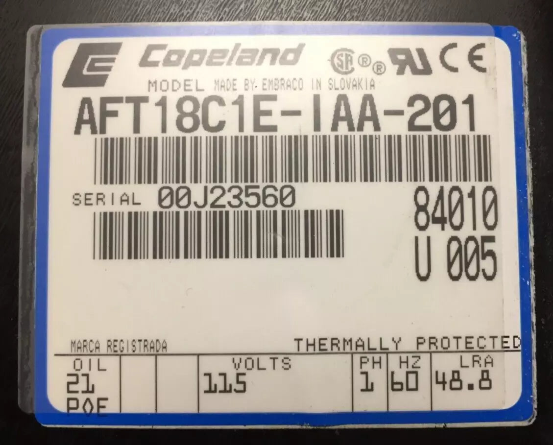 Copeland ATF18C1E-1AA-201 60Hz 1PH 115V 1700 BTU Hermetic Compressor