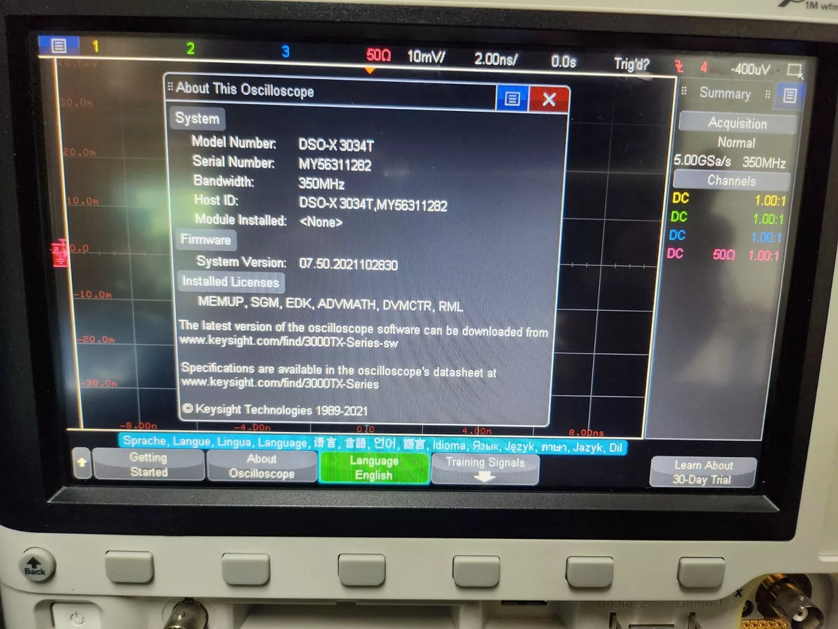 Keysight DSOX3034T Oscilloscope 350 MHz 4CH with Probe N2843A 4ea (1282)