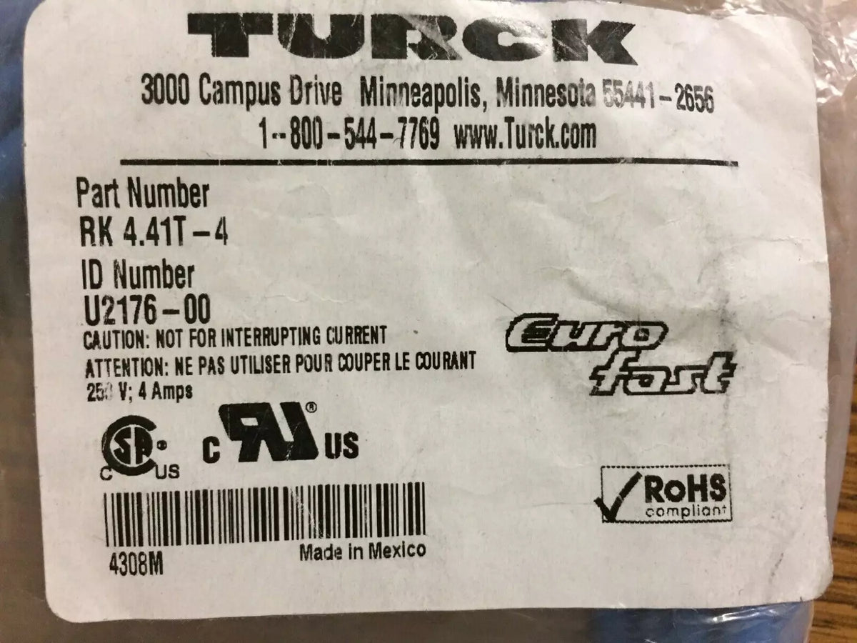 Turck RK 4.41T-4 Female EuroFast Cordset U-2176-00
