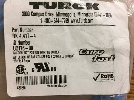 Turck RK 4.41T-4 Female EuroFast Cordset U-2176-00