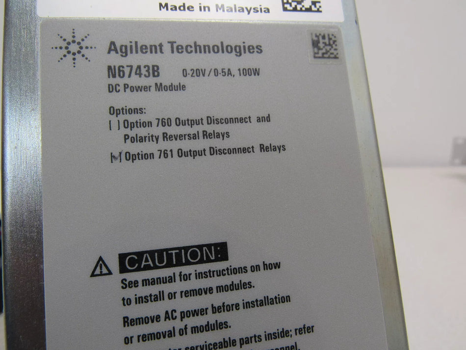 Agilent Keysight N6743B option 761 DC Power Module 0-20V, 0-5A, 100W