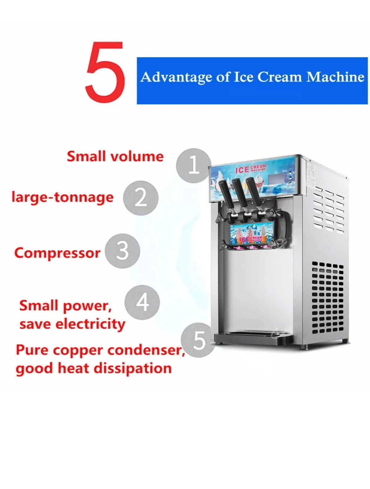 Commercial Soft Ice Cream 3 Flavor Steel Frozen Yogurt Cone Maker Machine