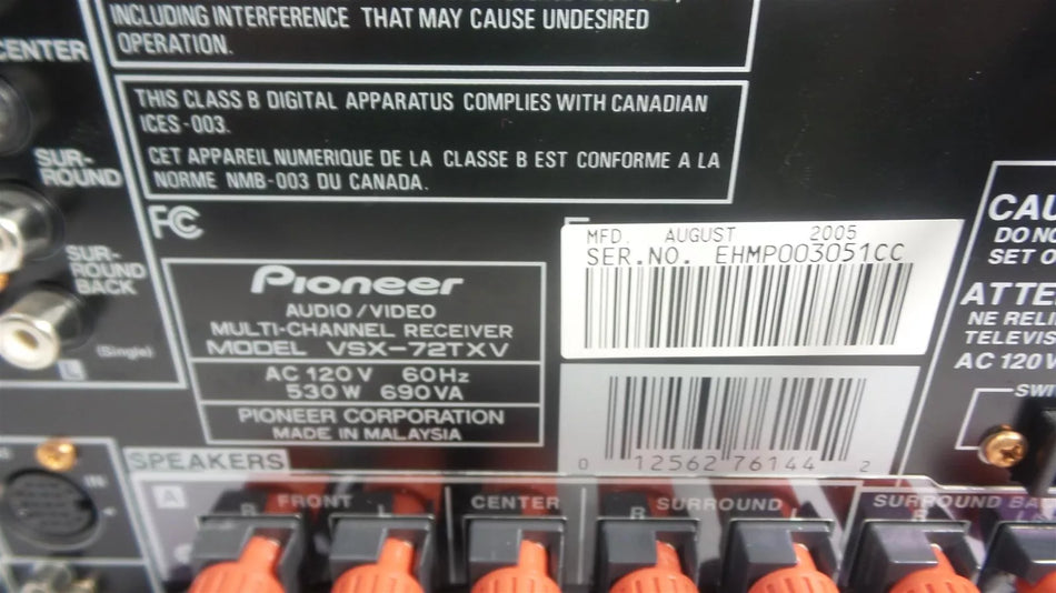 Pioneer Elite VSX-72TXV 7.1 Channel 130 Watt Receiver