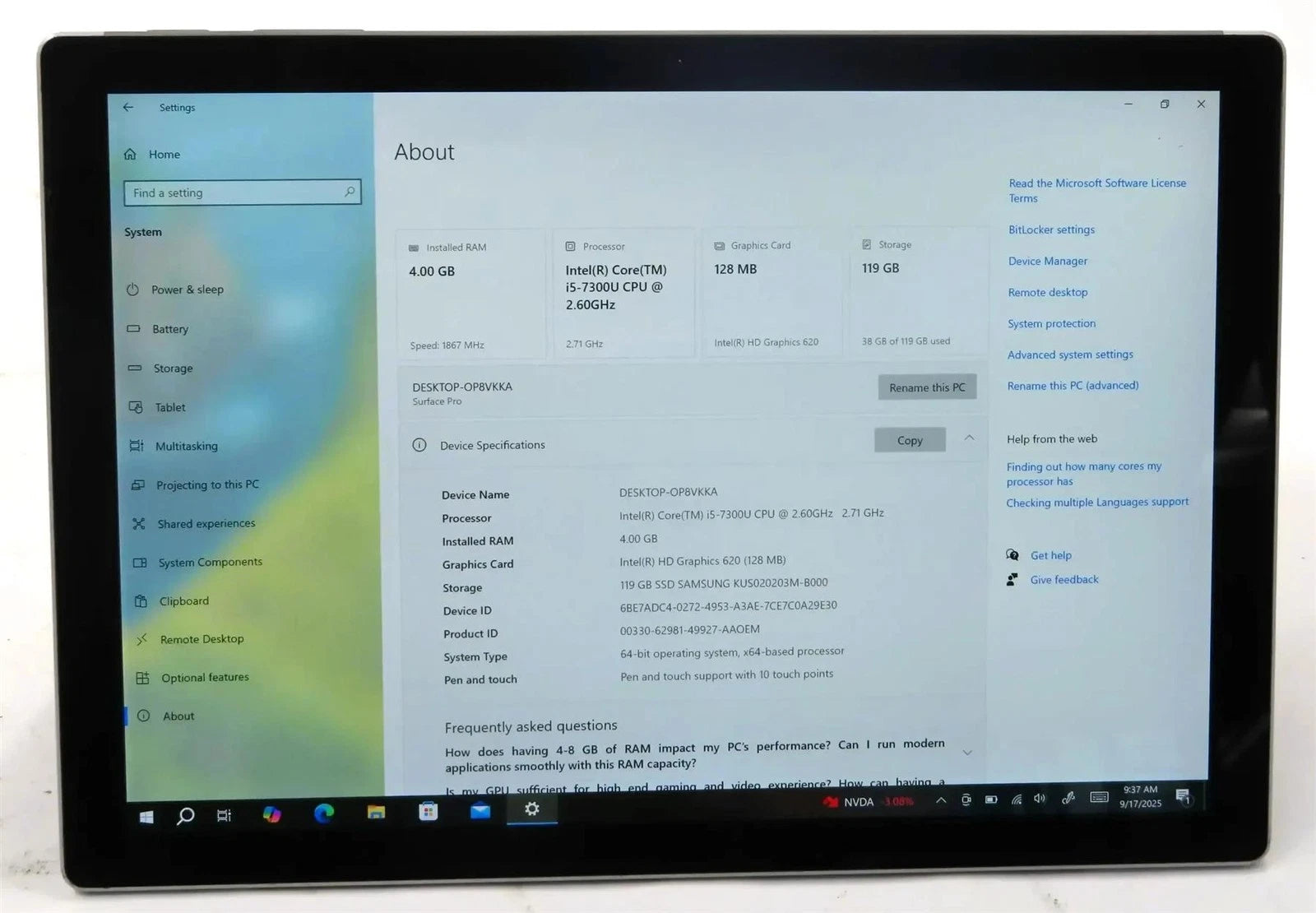Microsoft Surface Pro 5 1796 Core i5-7300U 2.60GHz 4GB 128GB Win 10 Pro