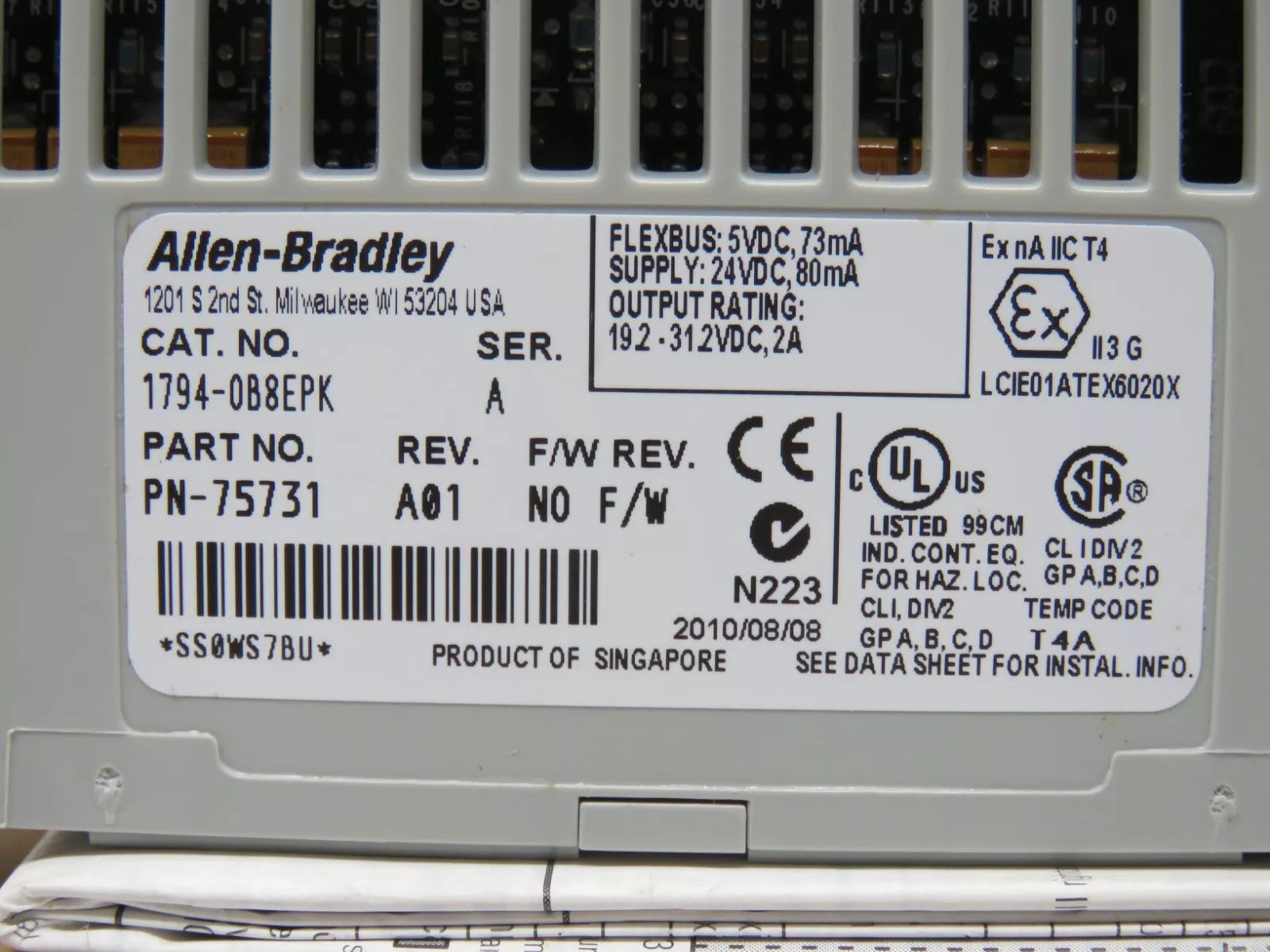 Allen Bradley 1794-0B8EPK Conformal Coating 24VDC Source Output Electrical Fused 8 PT