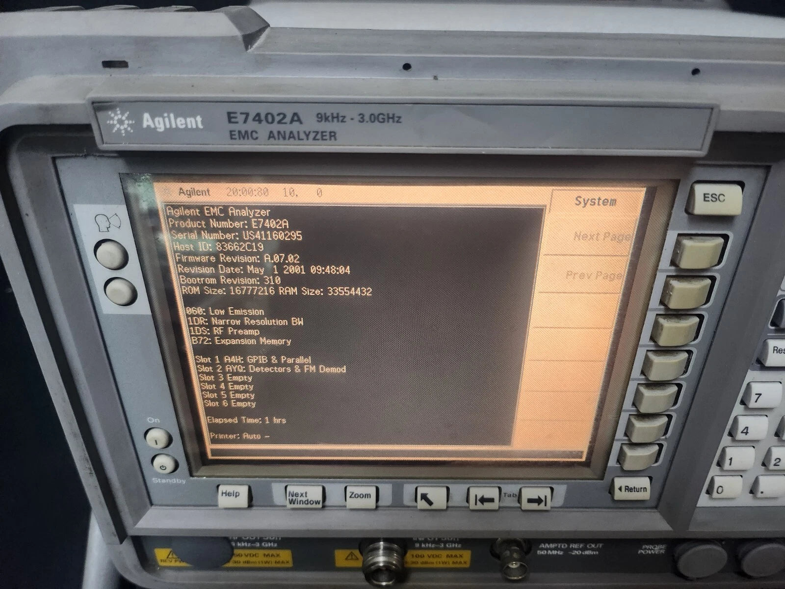 Agilent E7402A EMC Analyzer 9kHz to 3GHz with Opt 1DR, 1DS, 060, B72