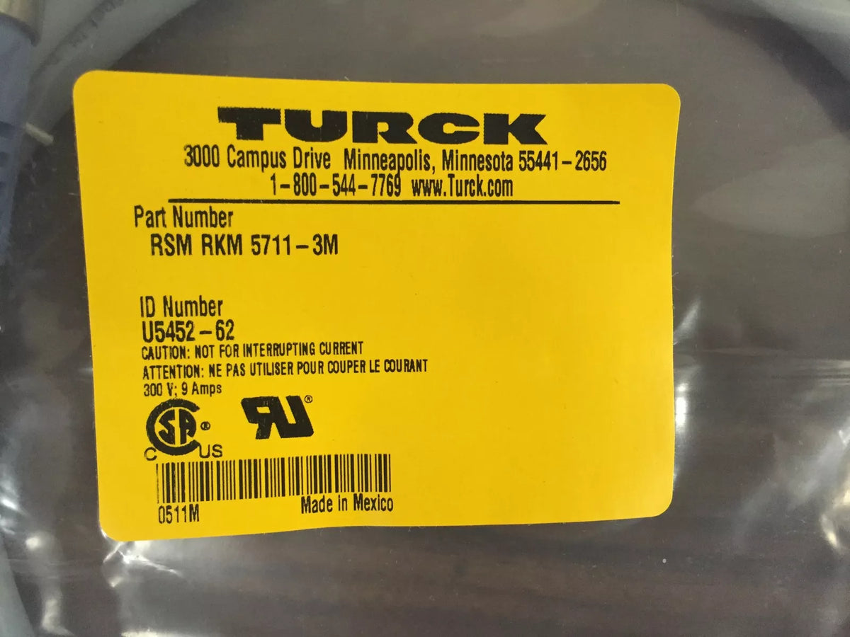 Turck RSM RKM 5711-3M Minifast 5 Pin 3 Meters M/F