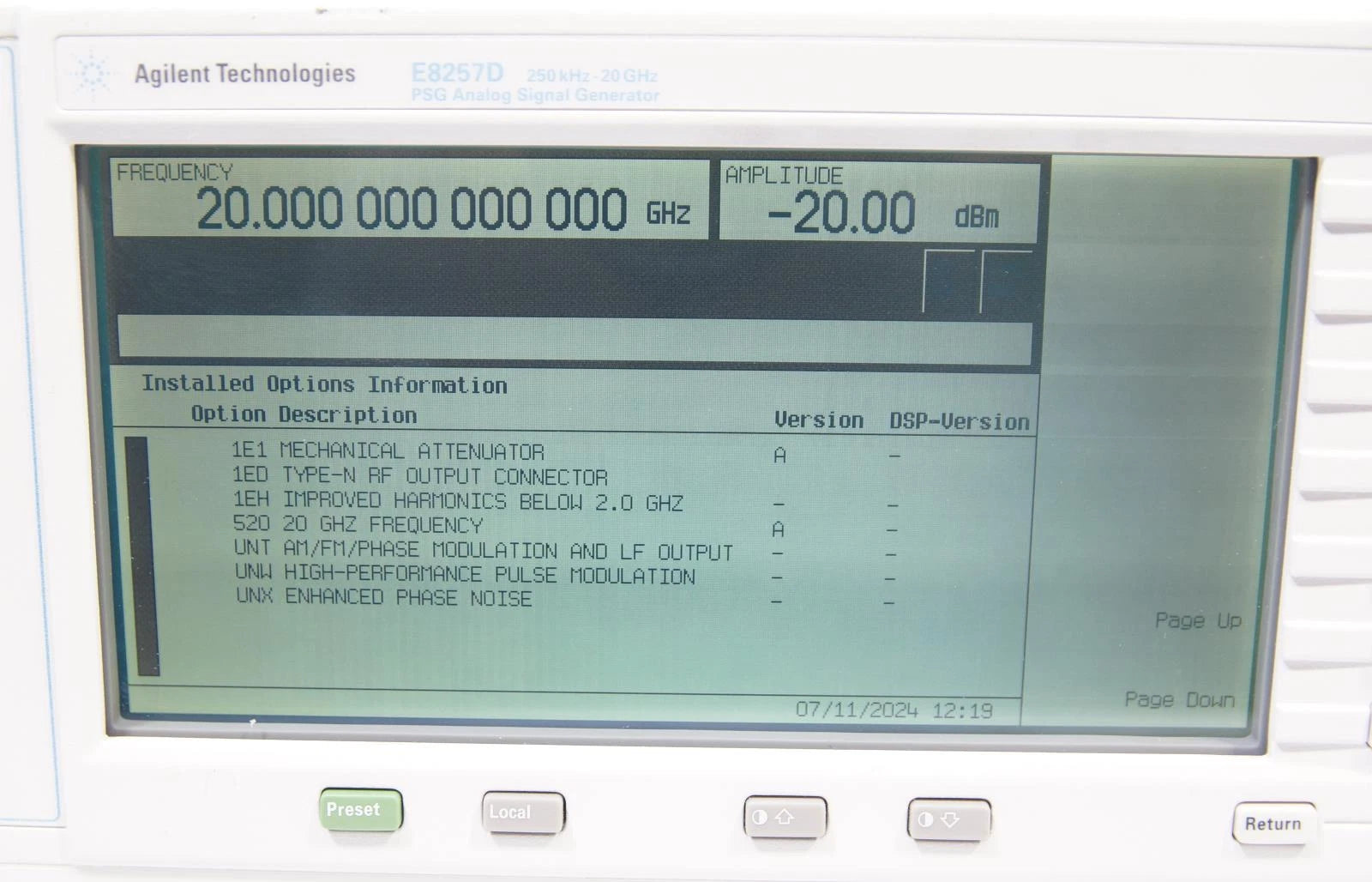 Agilent E8257D PSG 250kHz -20GHz Analog Signal Generator 1E1 1EH 520 UNT UNW UNX