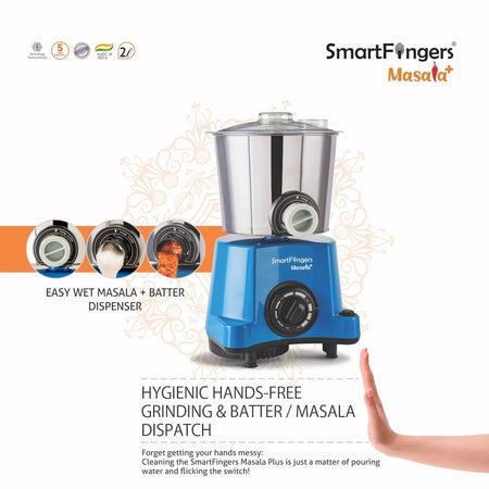 SmartFingers Masala + Table Top Masala Wet Grinder 230V 50Hz, 2 Liter, Blue