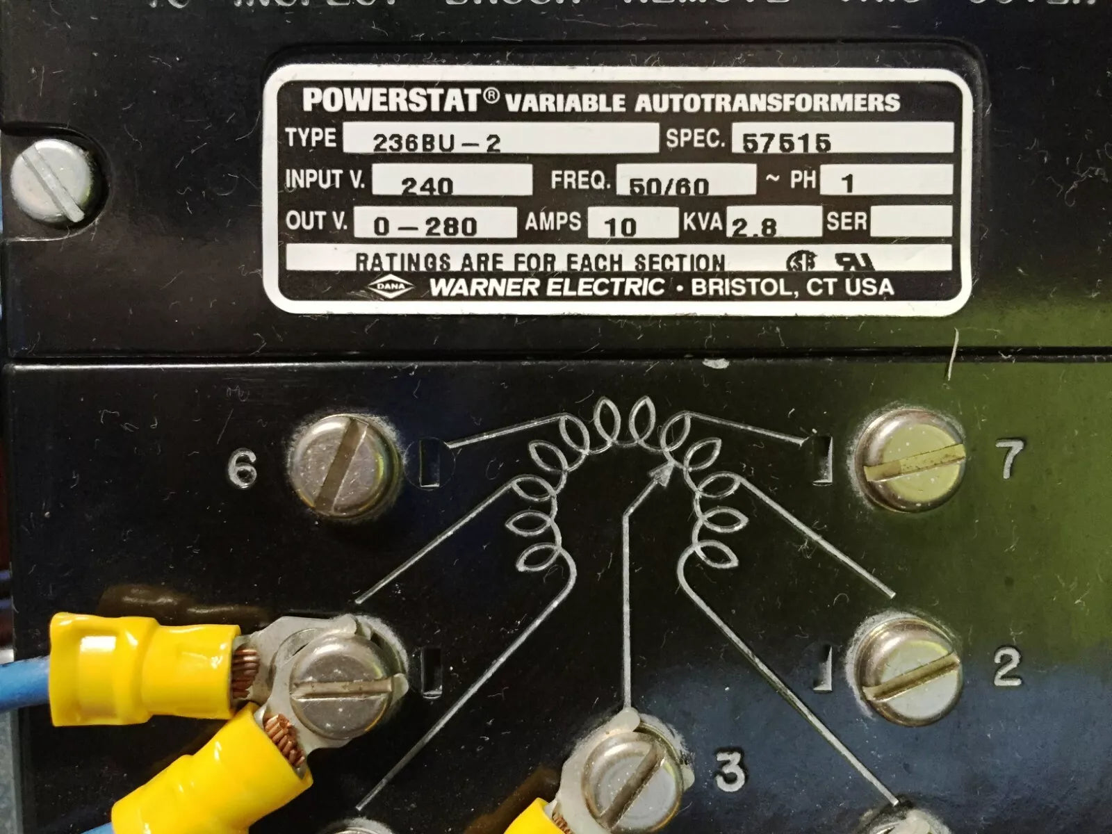 Superior Electric 236SU-2 Variable Autotransformer 0.28V 10A Out 2.8kVA 240V