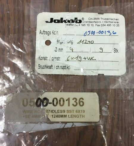 Jakob 20113-0480 Stainless Steel Wire Rope, 4mm Dia x 11,240mm Long