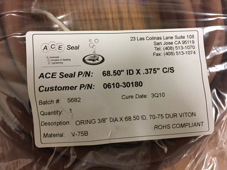 ACE Seal 68.50 ID x 0.375 Dia, V-75B Brown Vulcanized O-Ring