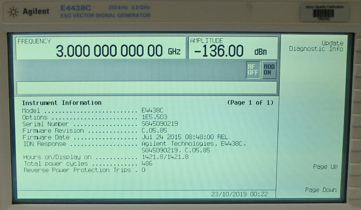 Agilent E4438C 3GHz ESG Vector Signal Generator Options 1E5 503