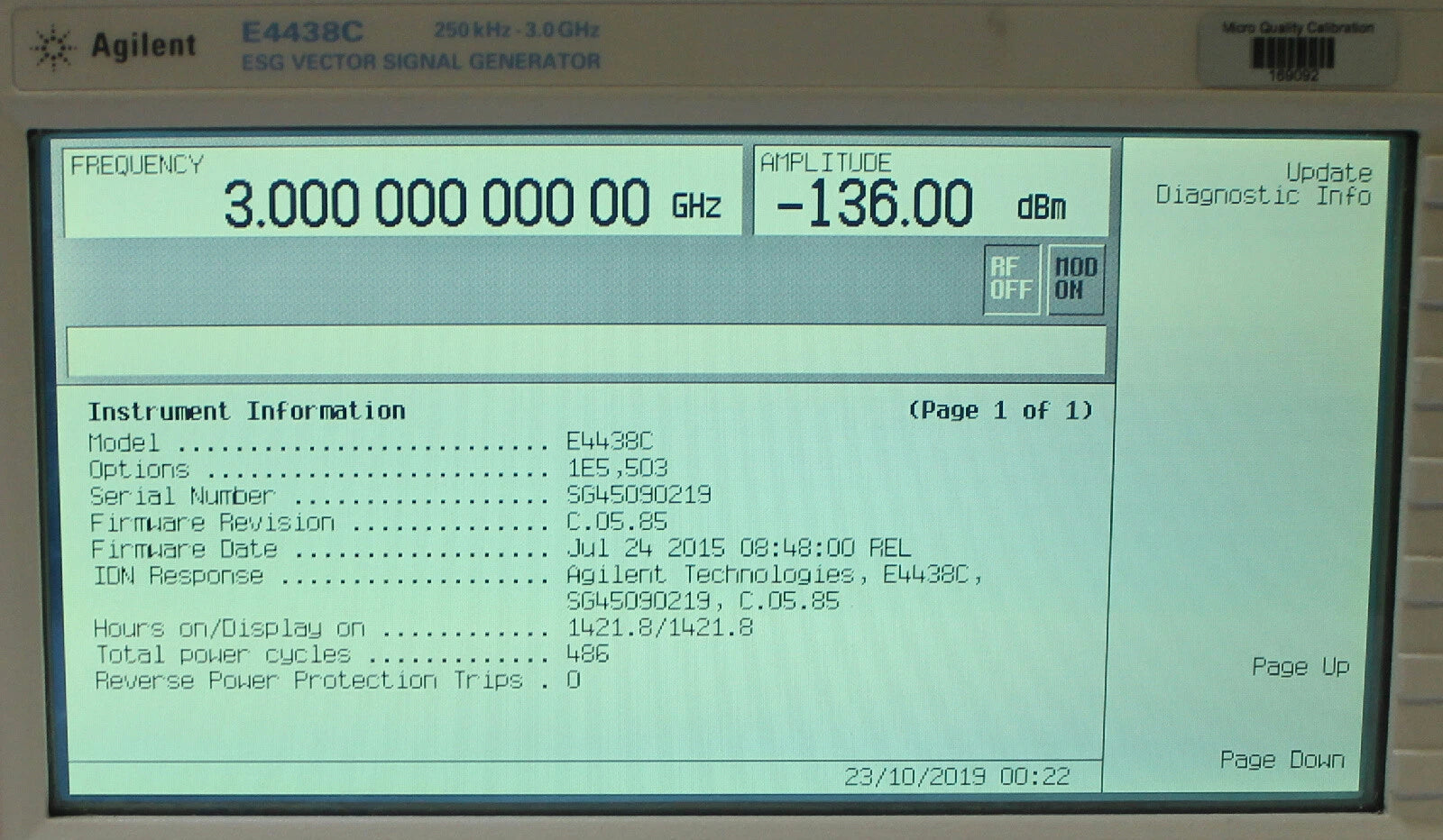 Agilent E4438C 3GHz ESG Vector Signal Generator Options 1E5 503