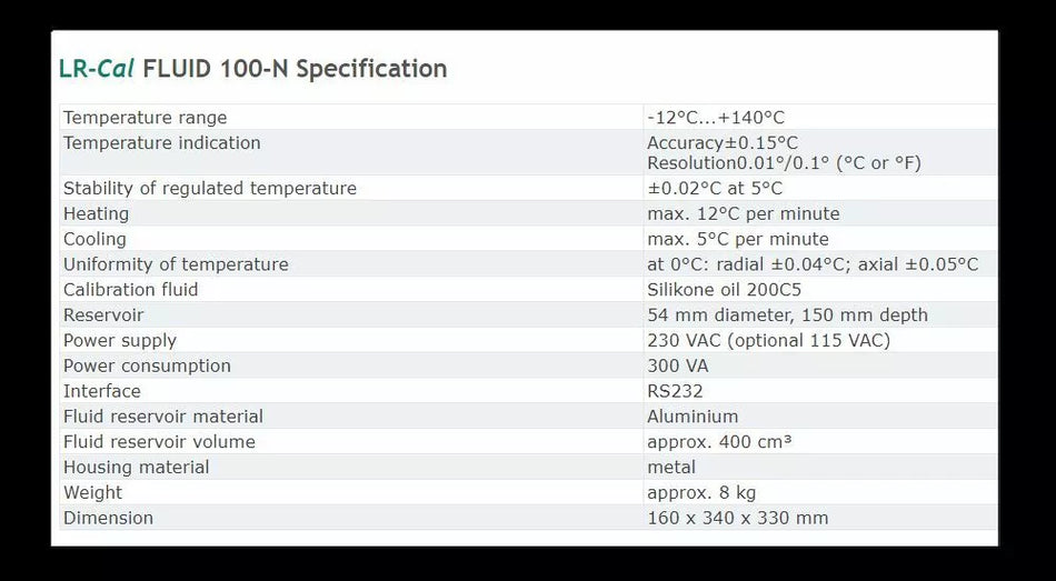 LR-Cal FLUID 100-N-2I Portable Temperature Calibration Bath -12°C to +140°C RTD