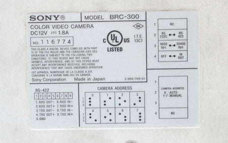 Sony BRC-300 Megapixel Robotic 3CCD PTZ Pan Tilt Zoom Color Video Camera