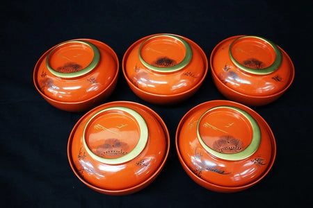 Authentic Owan Wajima Lacquer Crescent with Gold Foil Inlay
