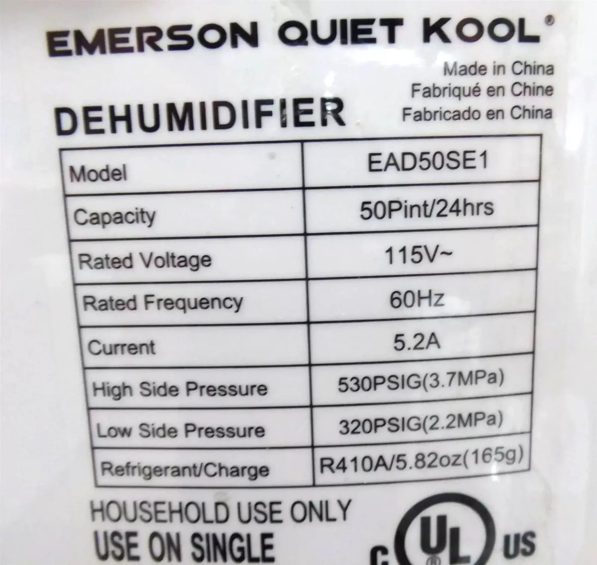 Emerson Quiet Kool EAD50SE1 50-Pint Dehumidifier - White