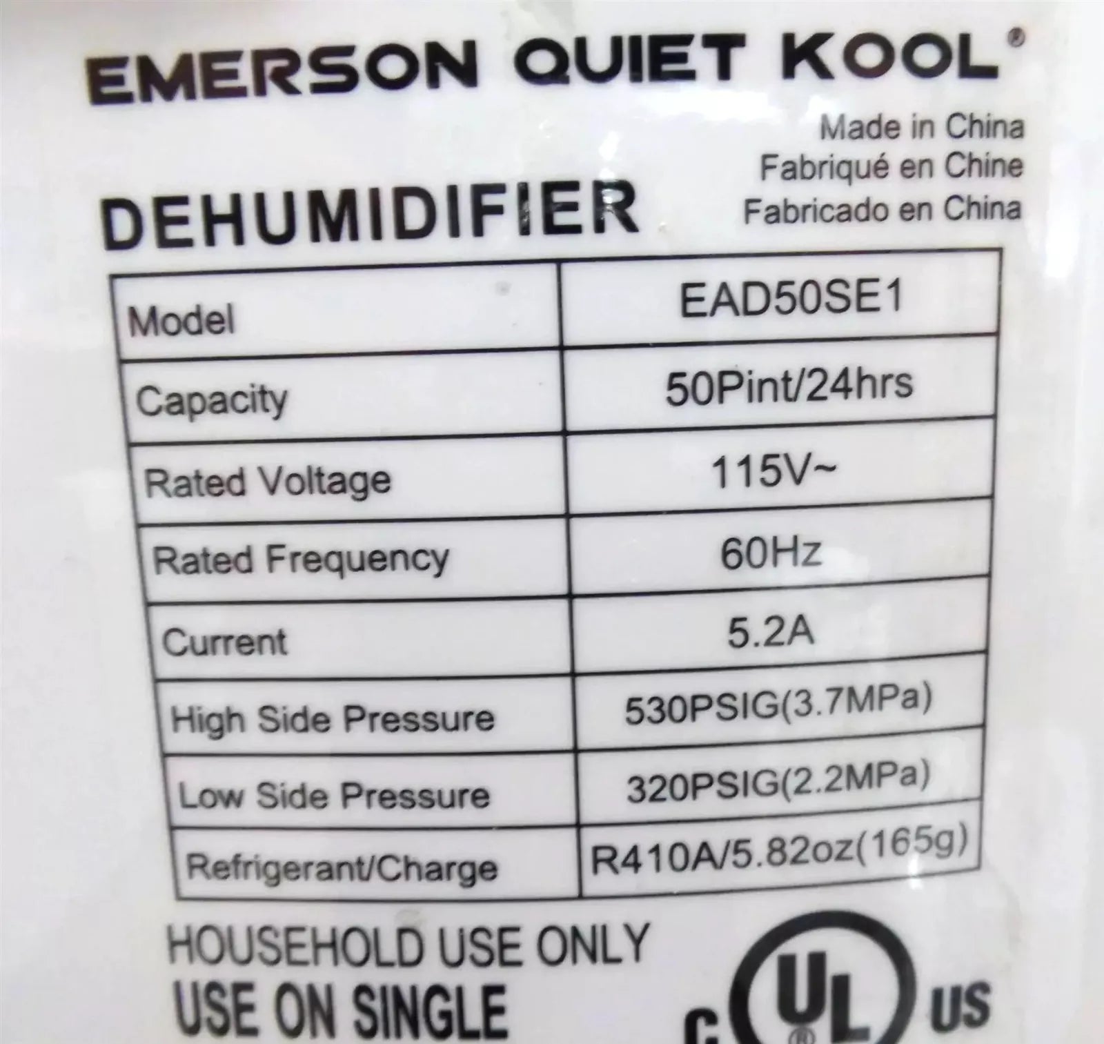 Emerson Quiet Kool EAD50SE1 50-Pint Dehumidifier - White
