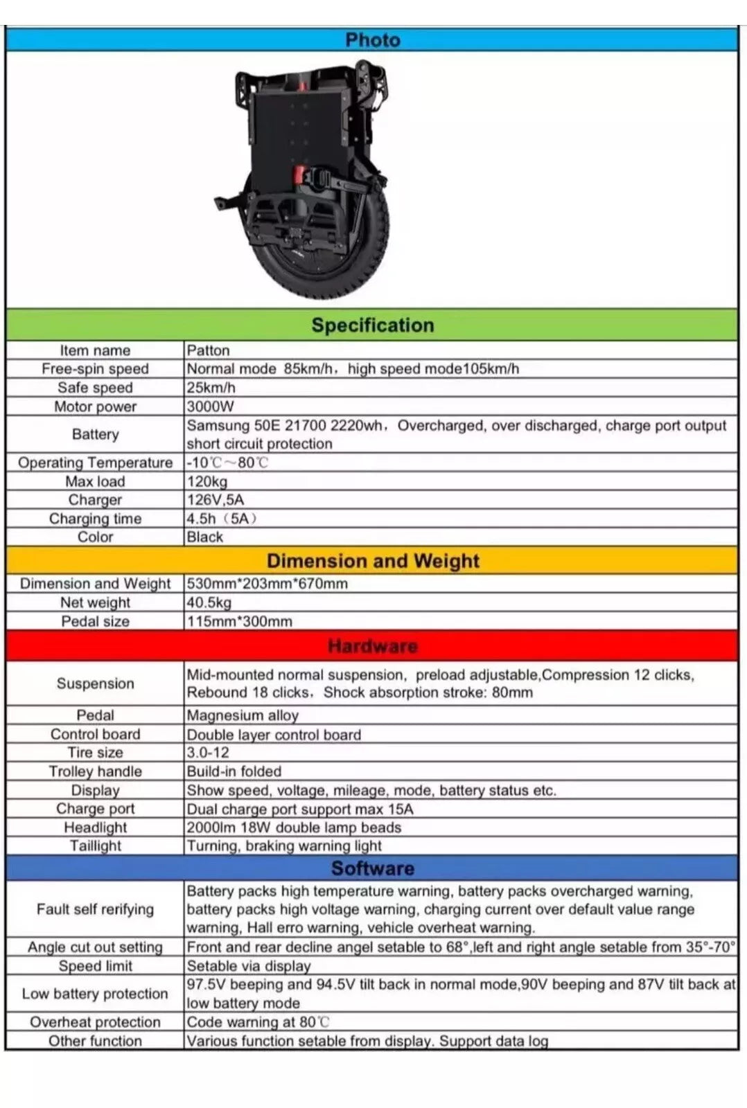 126V 2220WH 3000W 18-Inch Electric Unicycle Off-Road Mini Monowheel