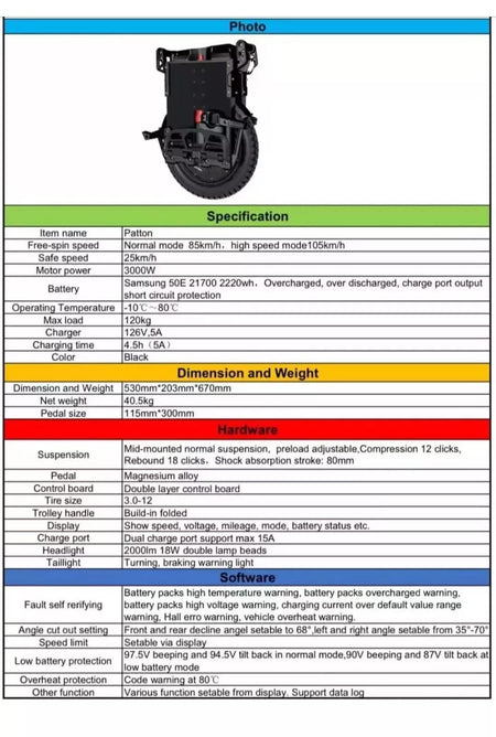 126V 2220WH 3000W 18-Inch Electric Unicycle Off-Road Mini Monowheel