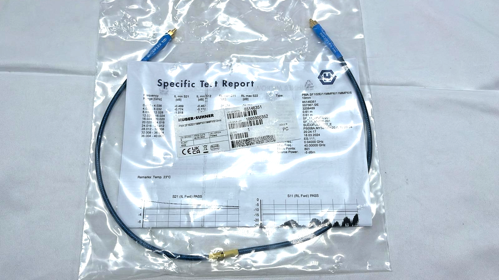 SF102E/11SK/11 610MM Connector Cable by HUBER+SUHNER