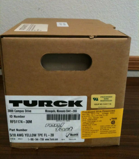 Turck RF51174-30M 5/18 AWG Yellow TPE FL-20 High Flex Cable 30-Meter