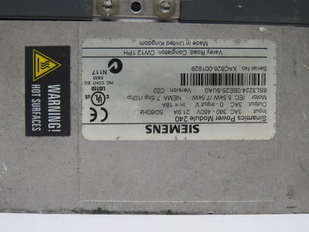 Siemens 6SL3224-0BE25-5UA0 Power Module 240 380-480 VAC 21.9 AMP 50/60 HZ