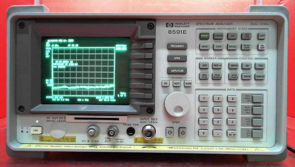 HP 8591E-130-021 3337A01908 Spectrum Analyzer, 9kHz to 1.8GHz