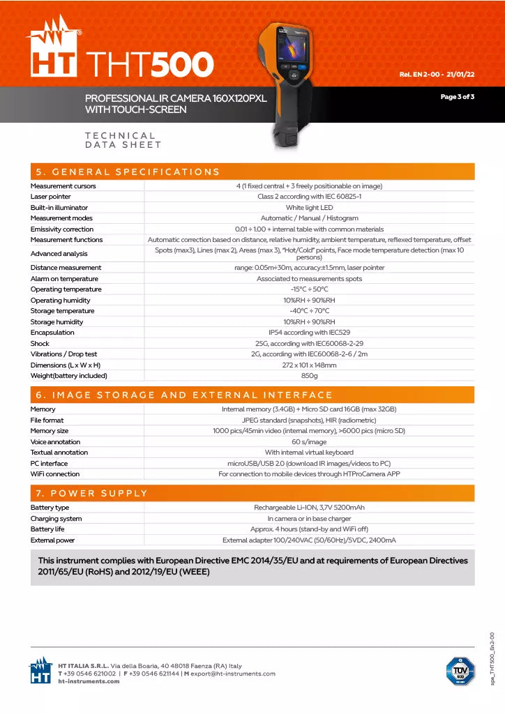 HT Instruments THT500 Advanced Infrared Thermal Camera IR 160x120 -20°C to 650°C