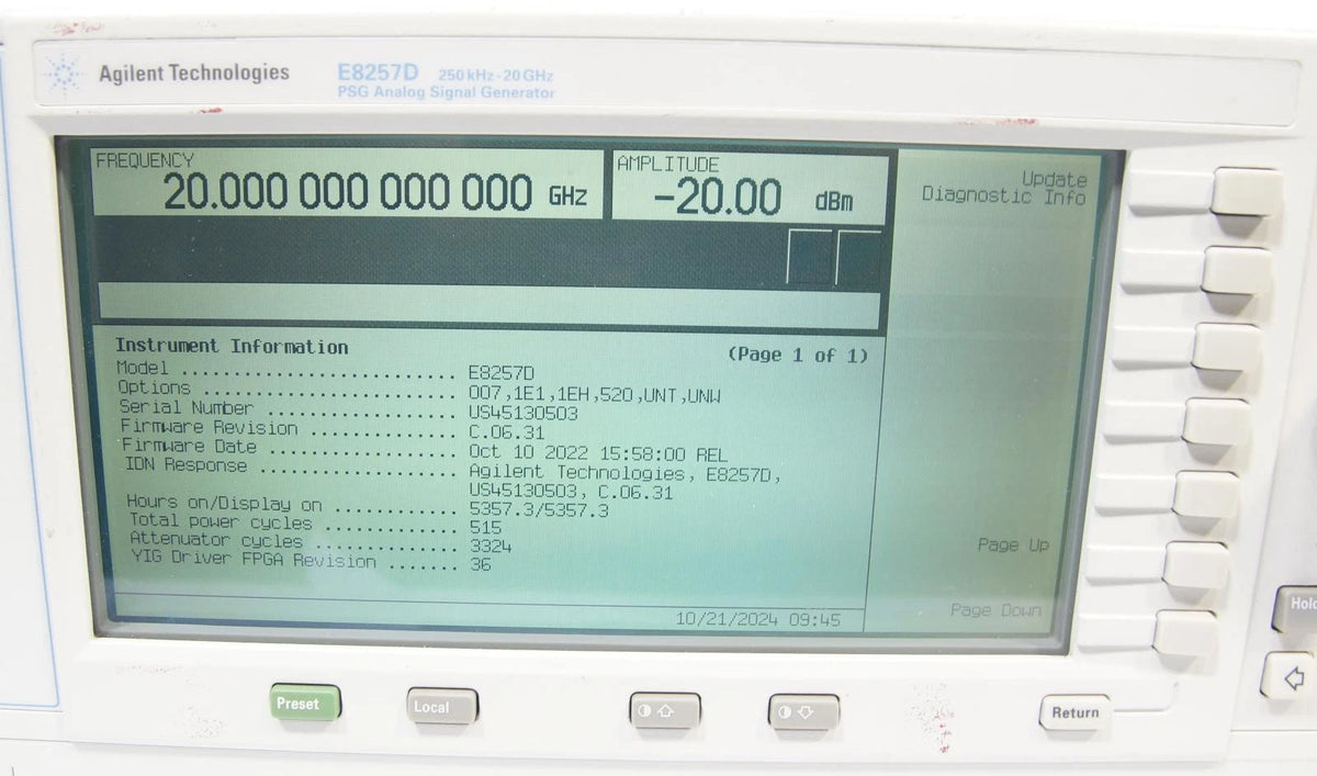 Agilent E8257D PSG 250kHz -20GHz Analog Signal Generator 007 1E1 1EH 520 UNT UNW