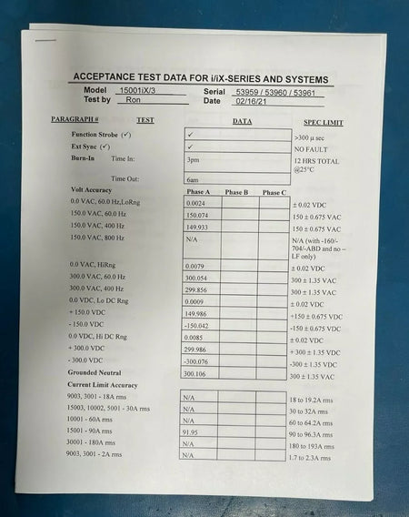 California Instruments/Ametek 15001iX 15 KVA AC Power Source Calibration by OEM