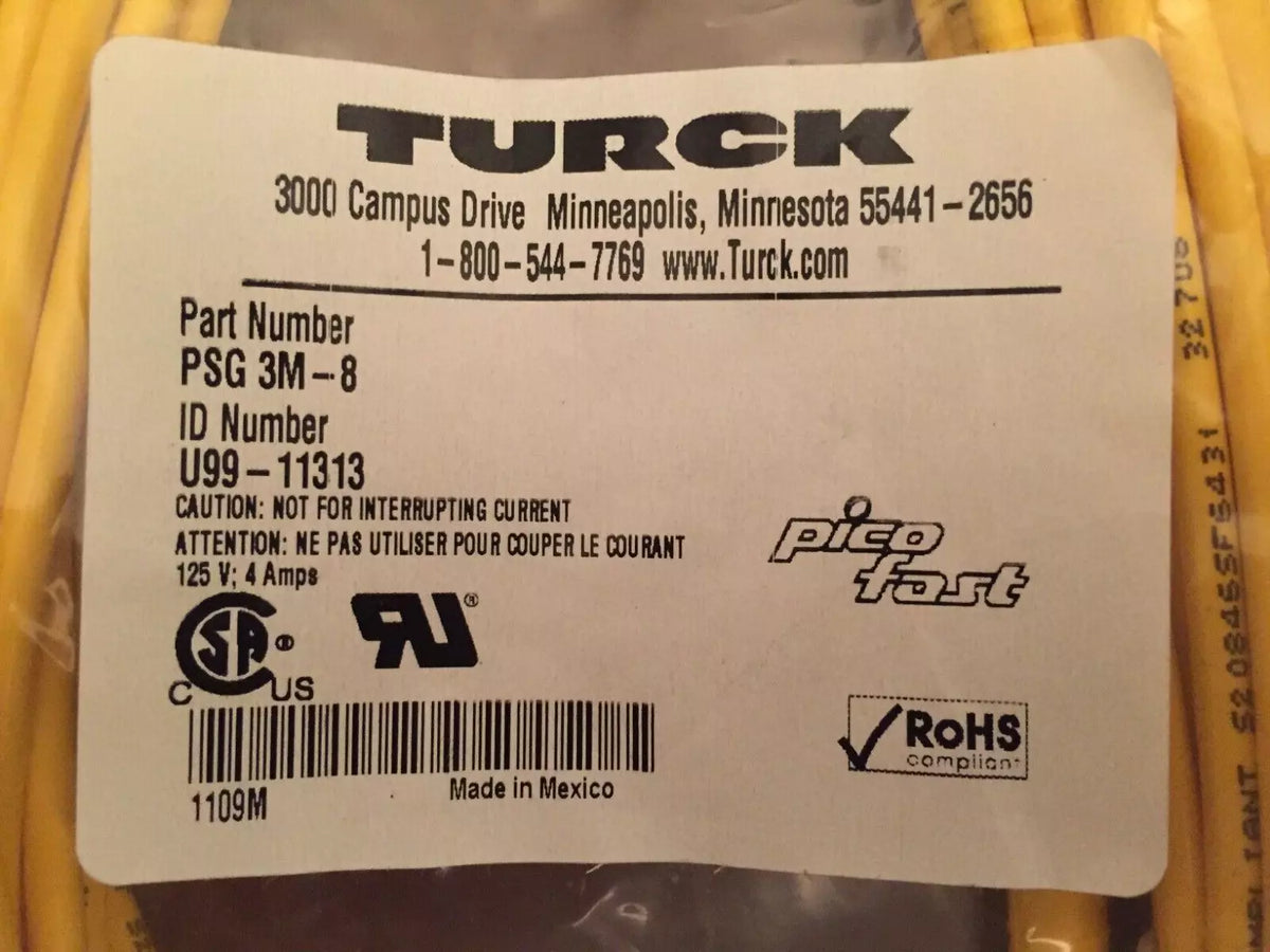 Turck PSG 3M-8 Cordset M8 Male to Cut-end 3 Cond. 8 Meters PVC