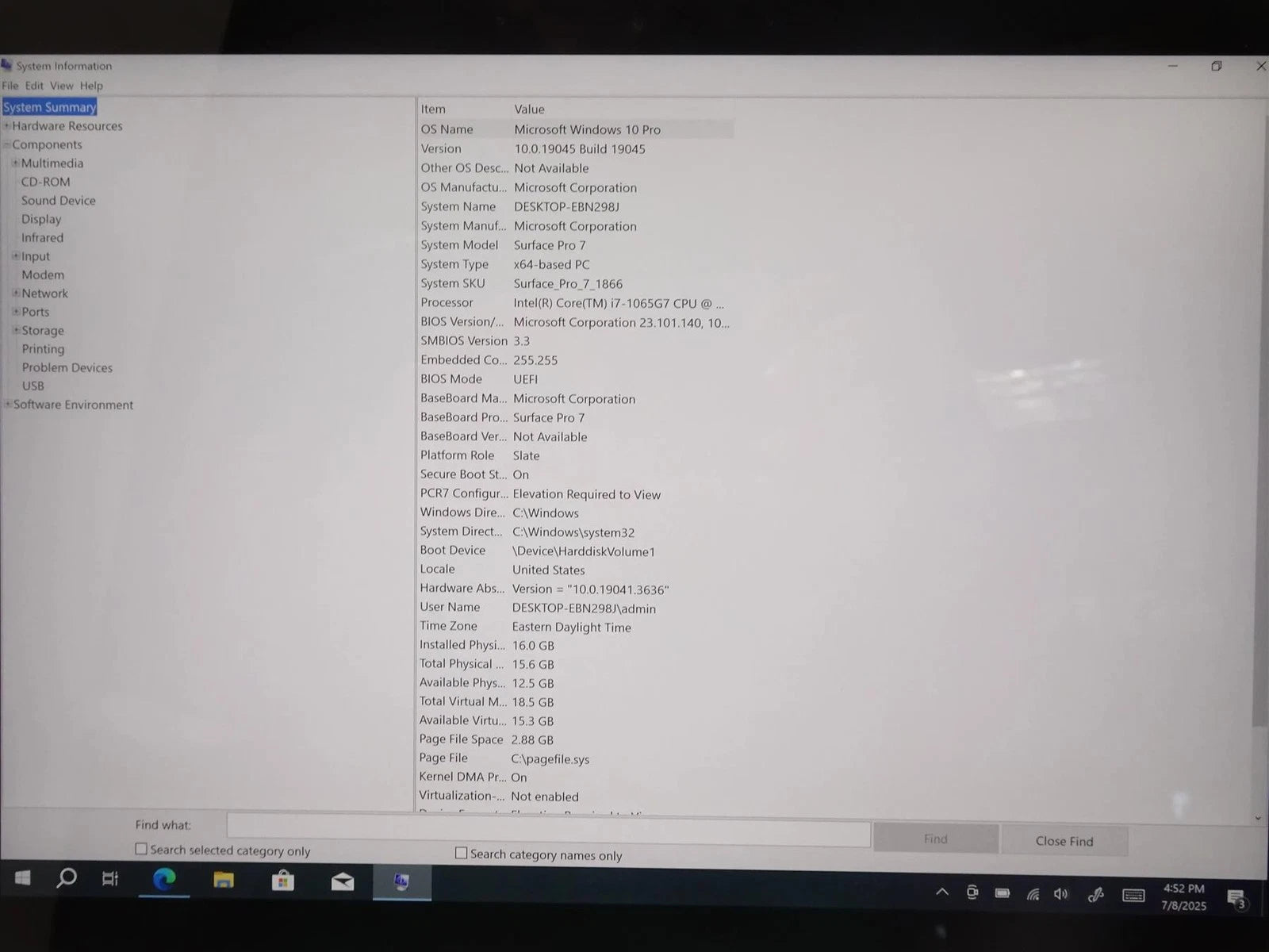 Microsoft Surface Pro 7 1866 Core i7-1065G7 1.3GHz 16GB 256GB Win 10 Pro