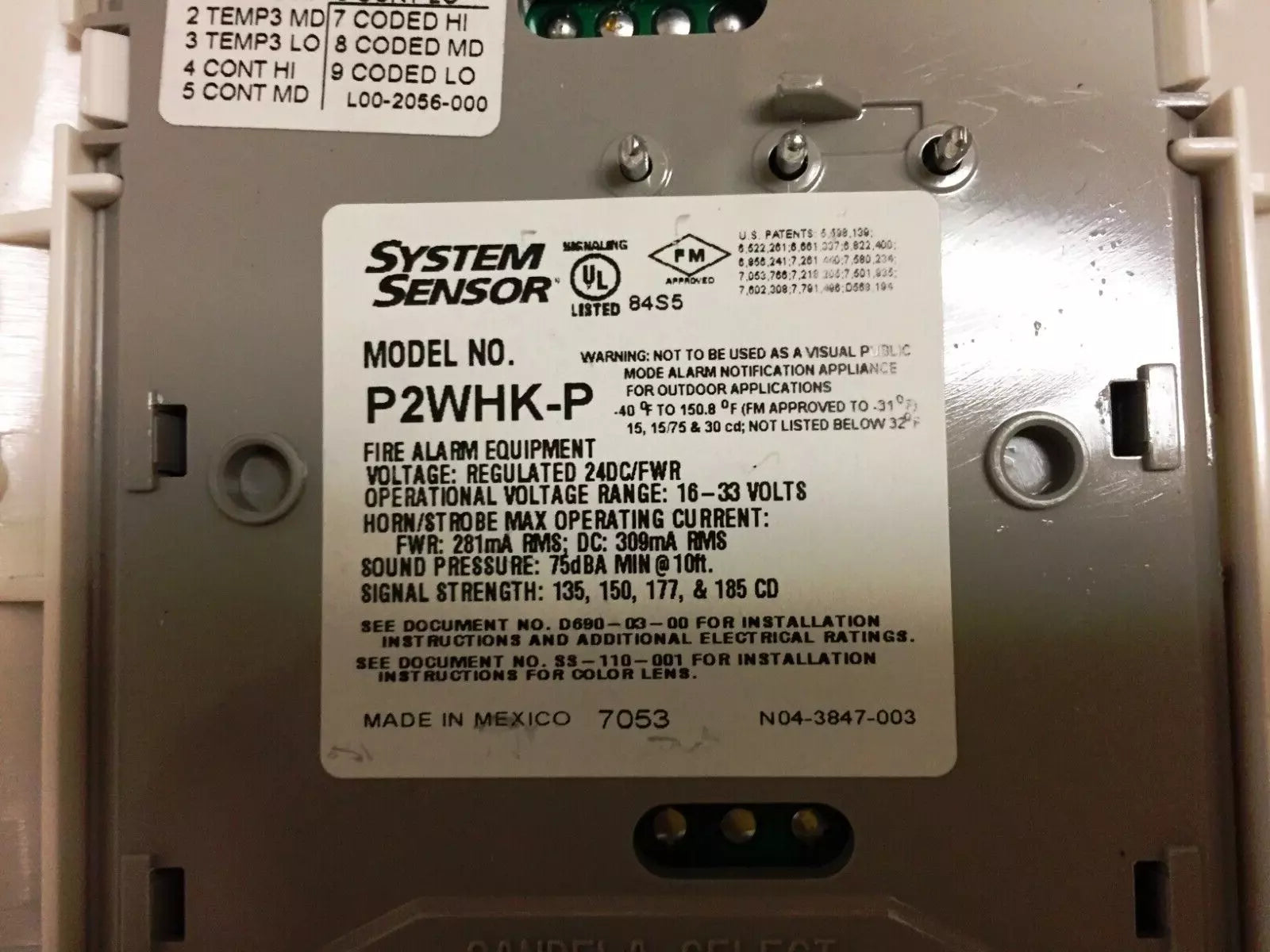 System Sensor P2WHK-P Horn Strobe for Fire Alarm Systems