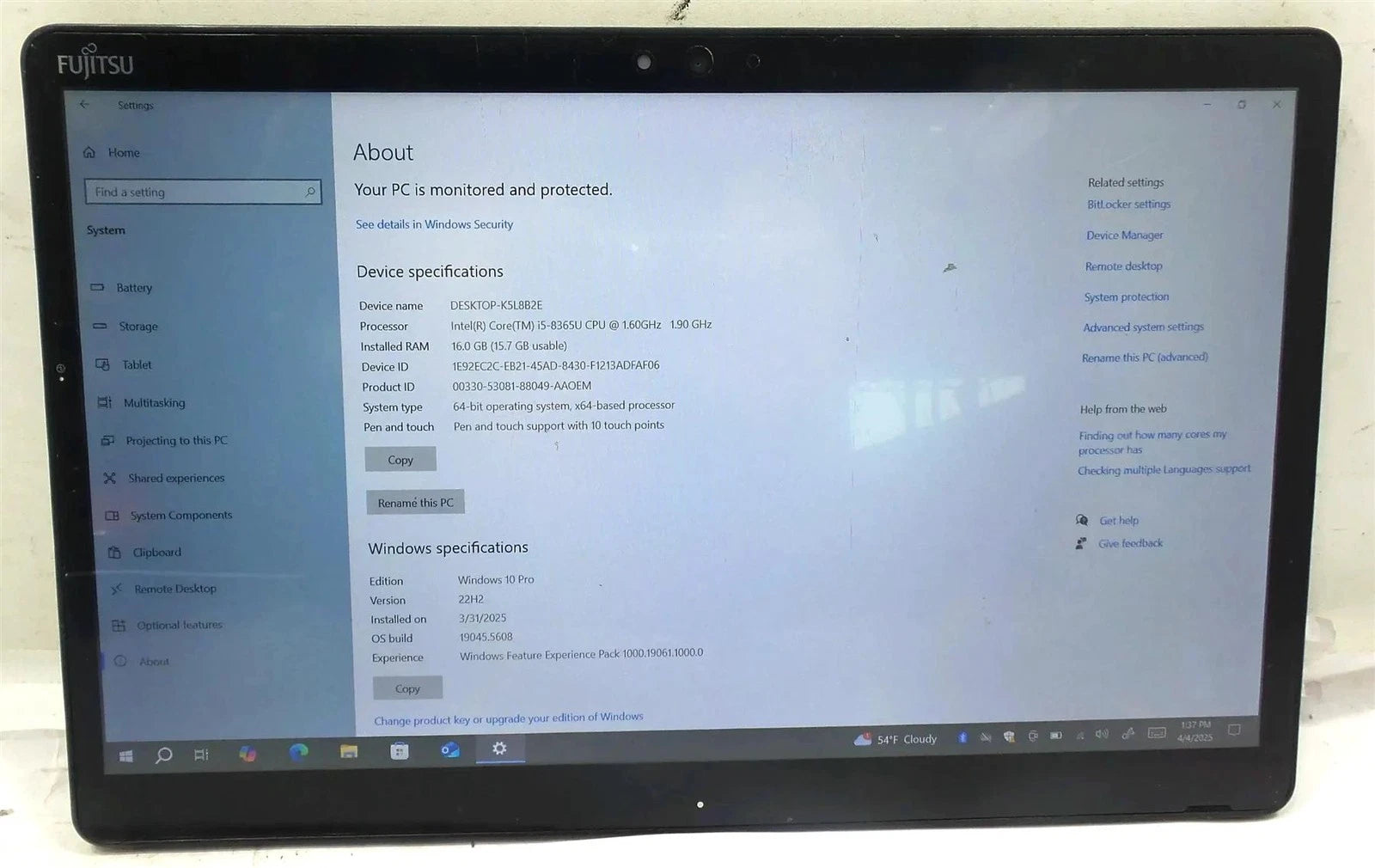 Fujitsu Stylistic Q739 Core i5-8365U 1.6GHz 16GB 256GB Windows 10
