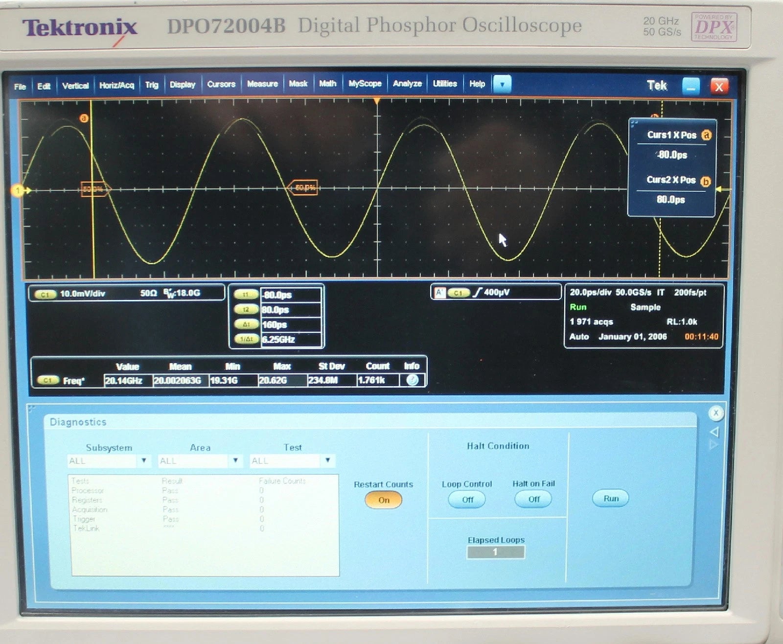 Tektronix DPO72004B 20GHz 4CH 50GSa/s Real-Time Digital Oscilloscope
