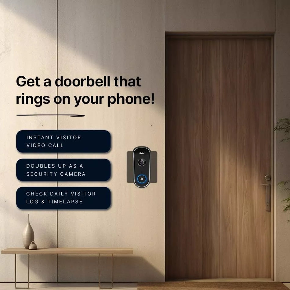 Qubo Smart WiFi Video Doorbell 2K - 3MP with Alexa & Google Assistant, Intruder Alarm