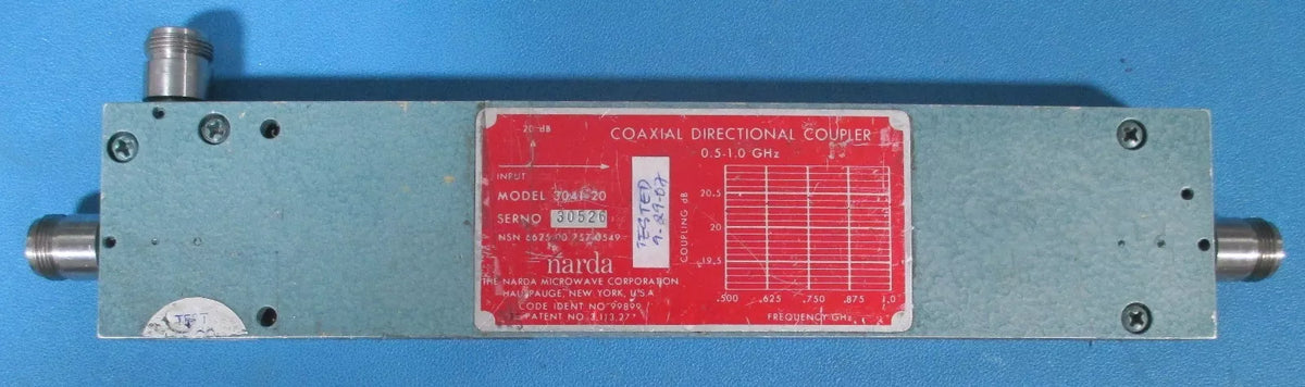 Narda 3041-20 Type N Coaxial Directional Coupler 500MHz to 1,000 MHz, 20 dB