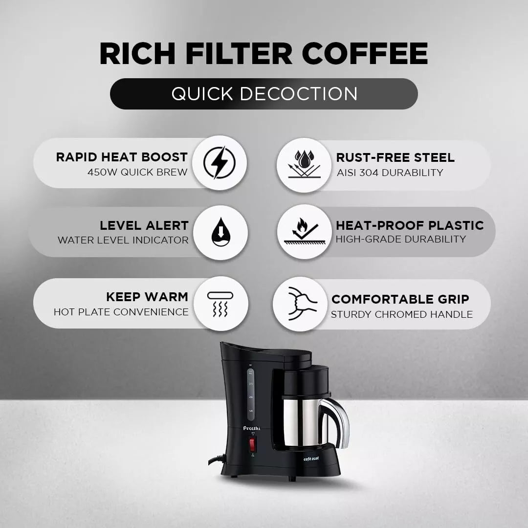 Preethi Cafe Zest Drip Coffee Maker 450W | 500ml Capacity