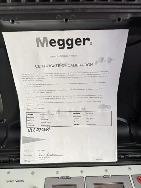 Megger MS-2A Circuit Breaker & Overcurrent Relay Test Set (Calibrated 2023-2024)