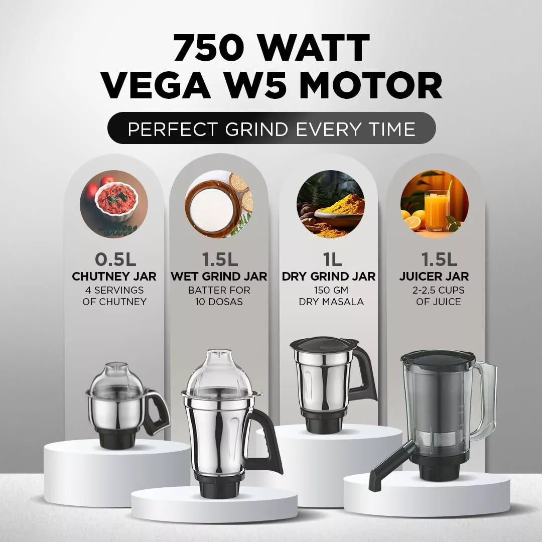 Preethi Zodiac MG-218 Mixer Grinder 750W 5 Jars Black/Light Grey