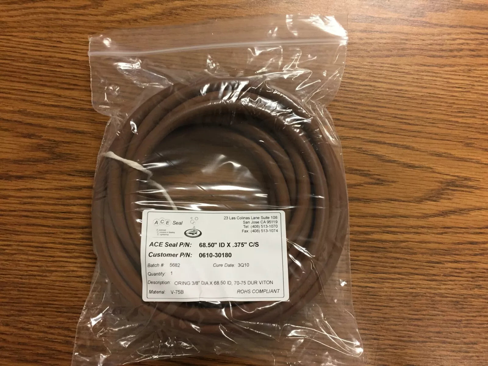 ACE Seal 68.50 ID x 0.375 Dia, V-75B Brown Vulcanized O-Ring