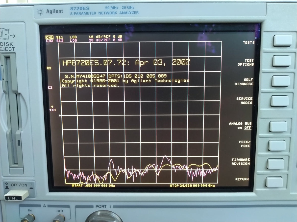 Agilent 8720ES 50 MHz - 20 GHz Network Analyzer w/ Options 1D5/010/085/089 - XG eqpt