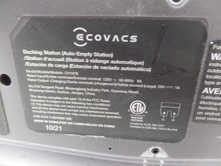 ECOVACS Deebot Auto-Empty Station CH1918  Station Only   - Free Shipping